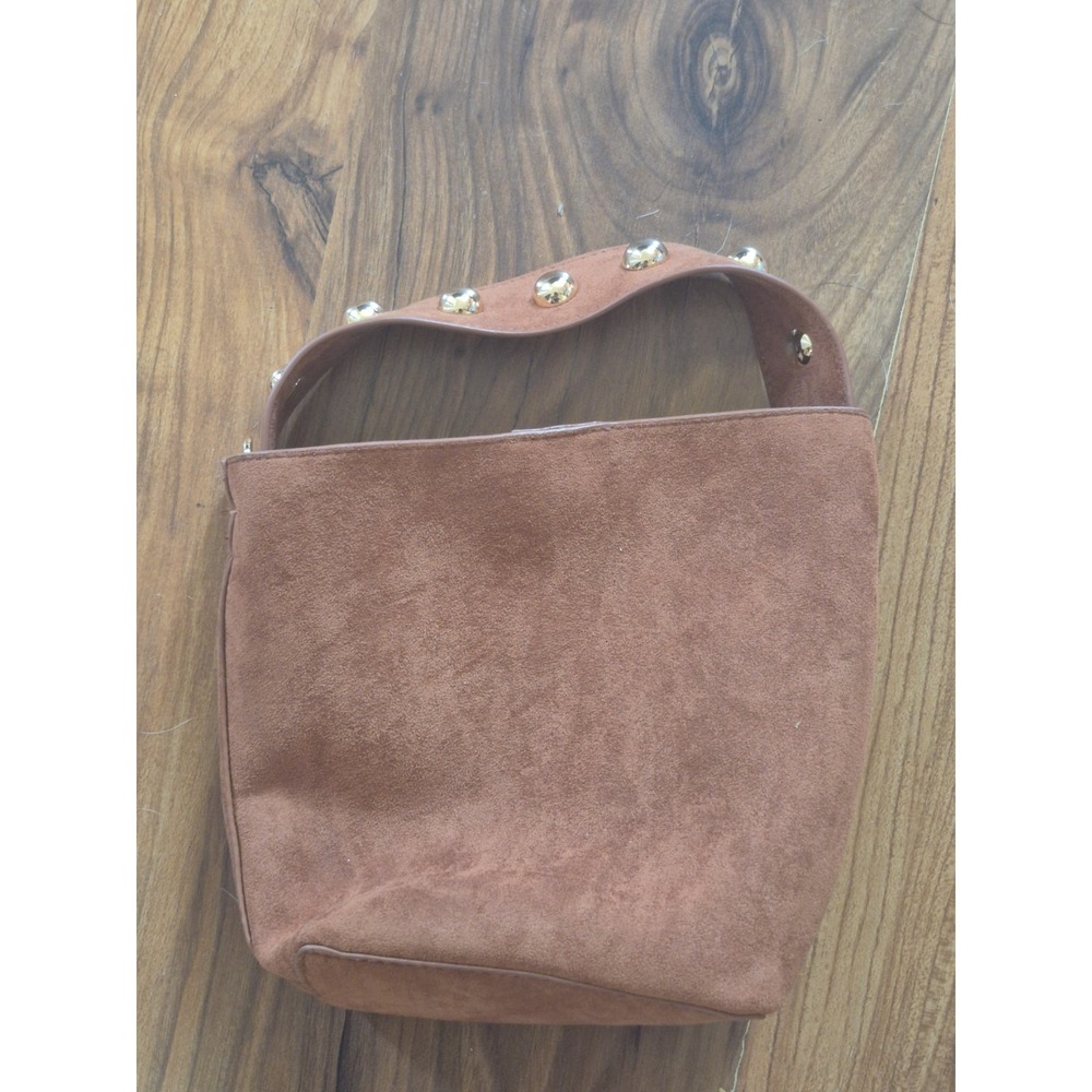 Universal Thread Women Brown Faux Suede Top Handle Handbag Gold Studs Purse